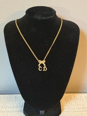 Dior Gold Bow Pendant Necklace with CD Letters